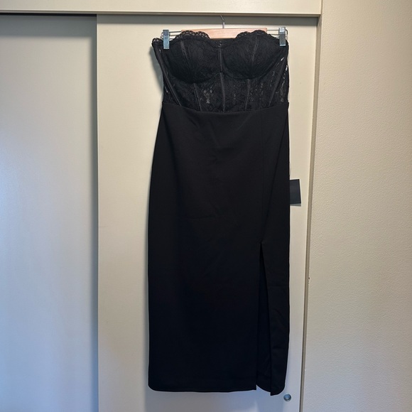 NWT Lace Strapless Bustier Midi Dress - Black - Picture 3 of 9